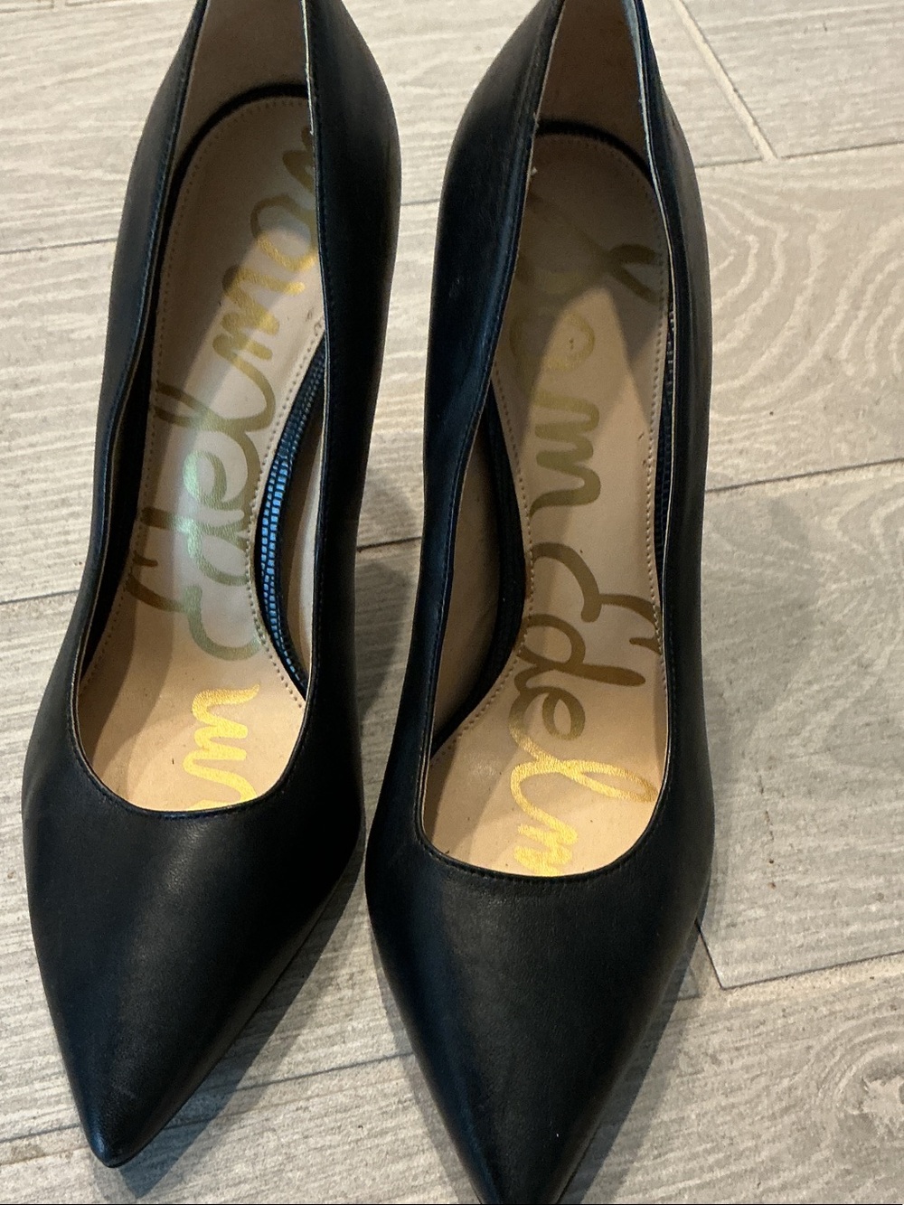 Sam Edelman Hazel Black Pointed-Toe Leather Pumps 4” Women’s Sz 8.5M